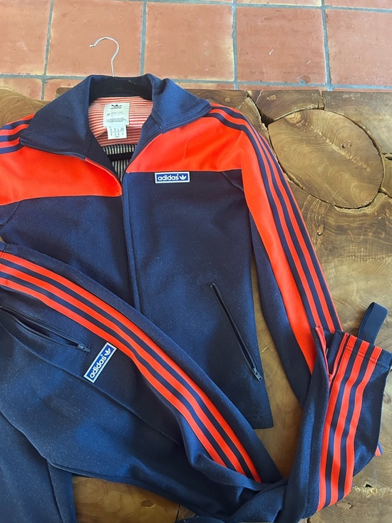 adidas Pants - adidas Navy and Red Track Jacket with Signature Stripes